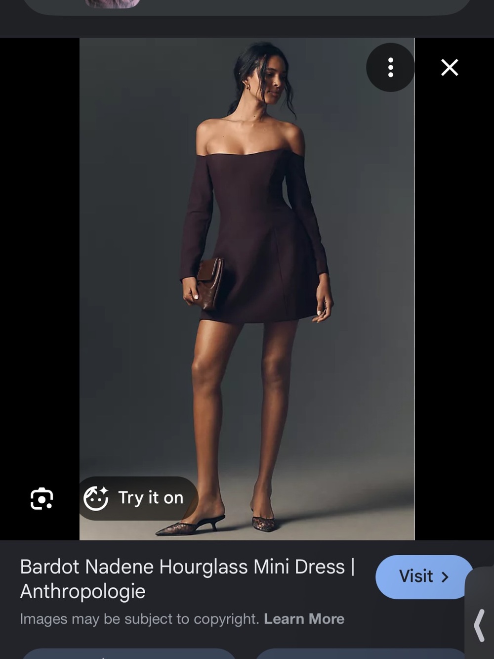 Anthropologie Off-Shoulder Mini Dress in Deep Plum